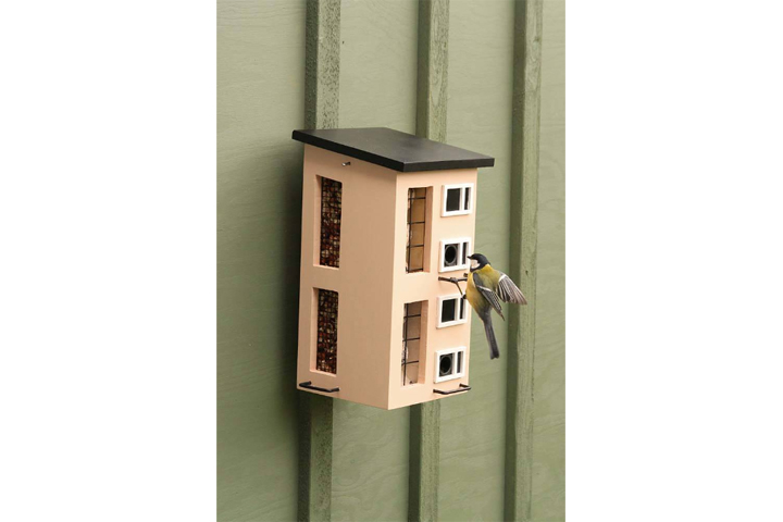 Cabane à Oiseaux Sur Pied En Bois - Mangeoire Décorative Pour Jardin, Toit Vert, Dimensions 100x37x43 Cm