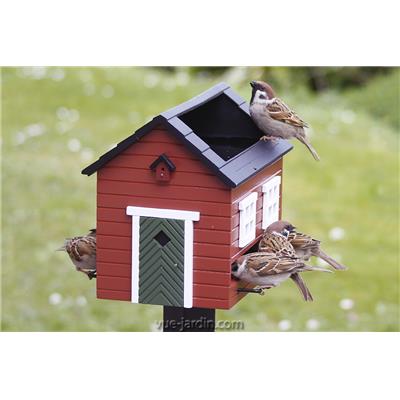 Mangeoire Oiseaux avec Bain Maison Rouge